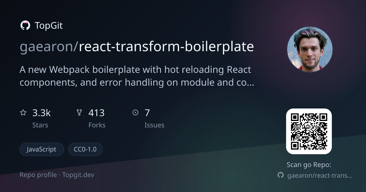 TopGit repo profile image for gaearon/react-transform-boilerplate