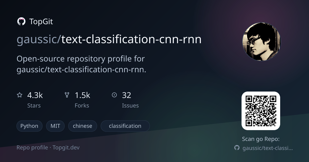 TopGit repo profile image for gaussic/text-classification-cnn-rnn