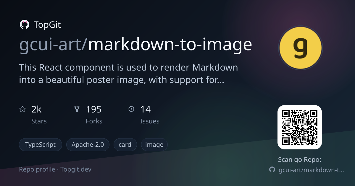 TopGit repo profile image for gcui-art/markdown-to-image