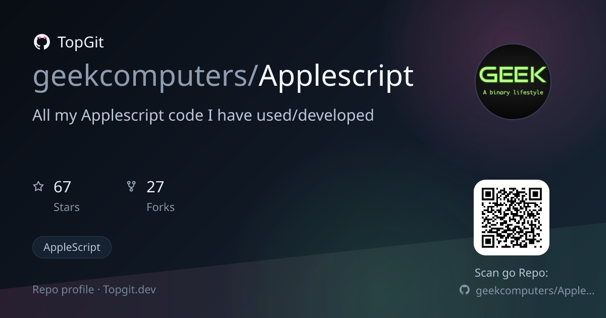TopGit repo profile image for geekcomputers/Applescript