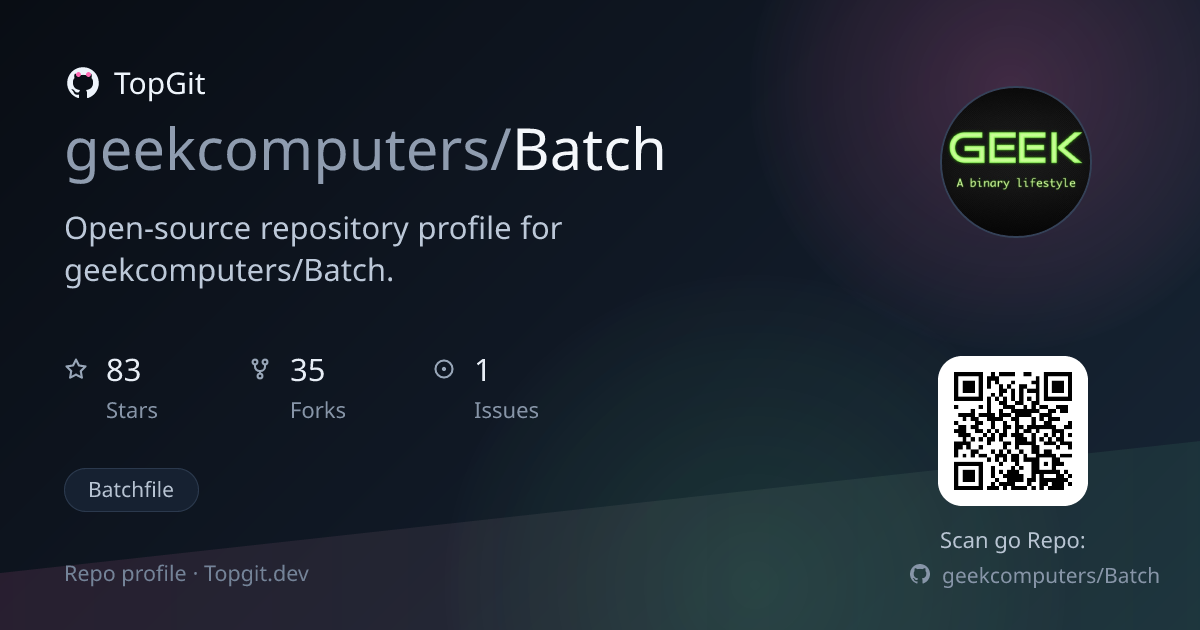 TopGit repo profile image for geekcomputers/Batch