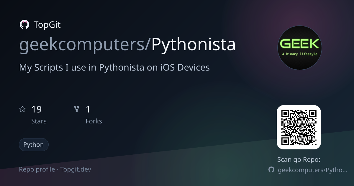 TopGit repo profile image for geekcomputers/Pythonista