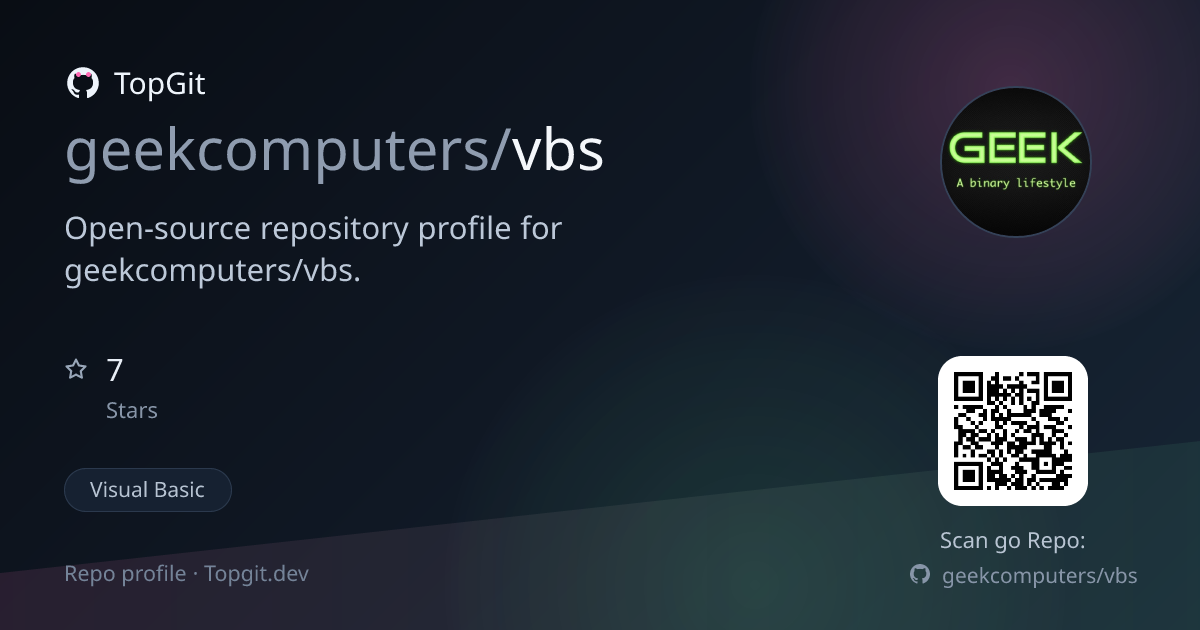 TopGit repo profile image for geekcomputers/vbs