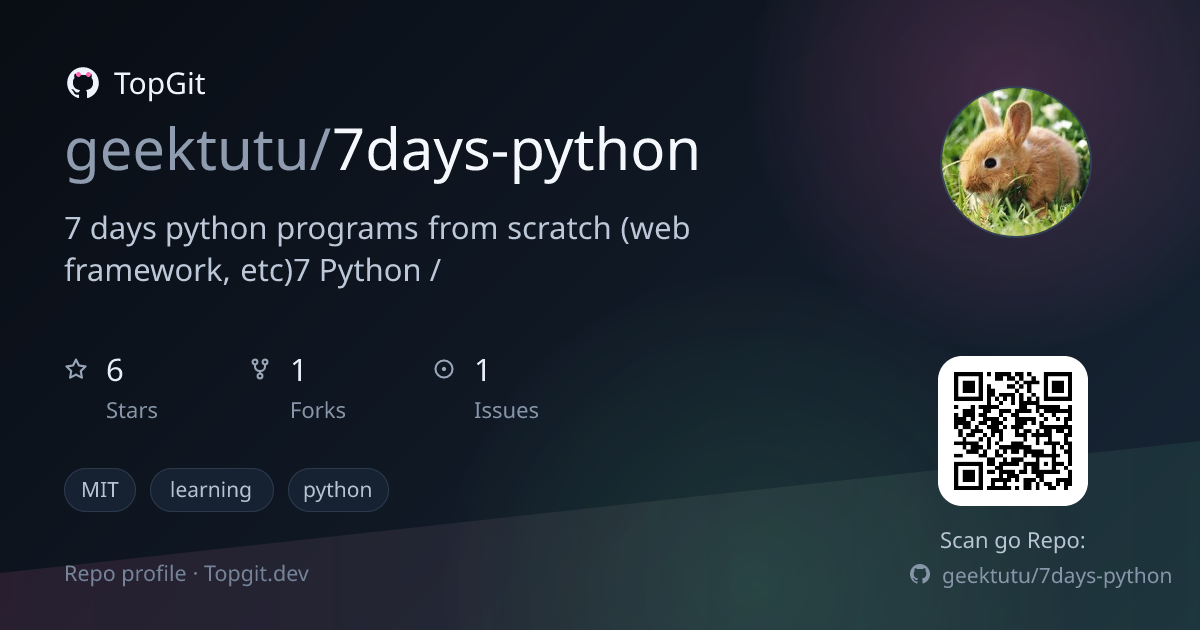 TopGit repo profile image for geektutu/7days-python