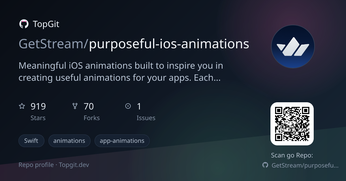 TopGit repo profile image for GetStream/purposeful-ios-animations