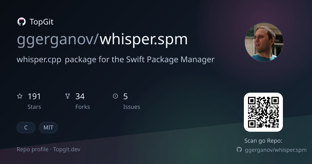 TopGit repo profile image for ggerganov/whisper.spm
