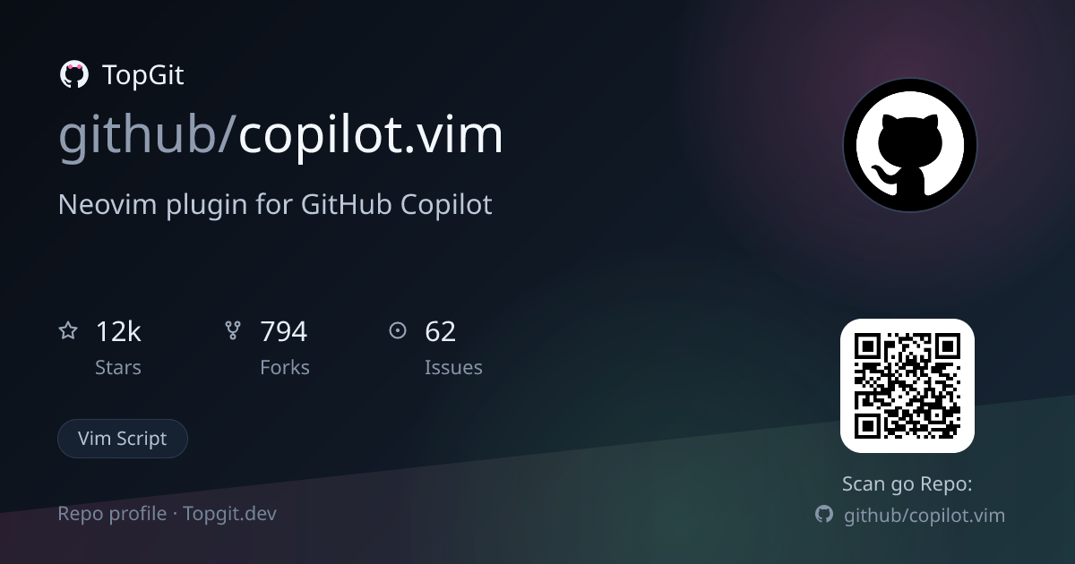 TopGit repo profile image for github/copilot.vim