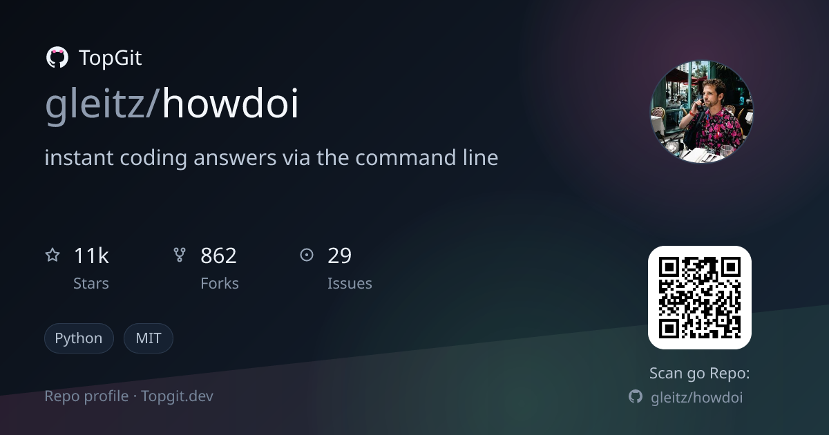 TopGit repo profile image for gleitz/howdoi