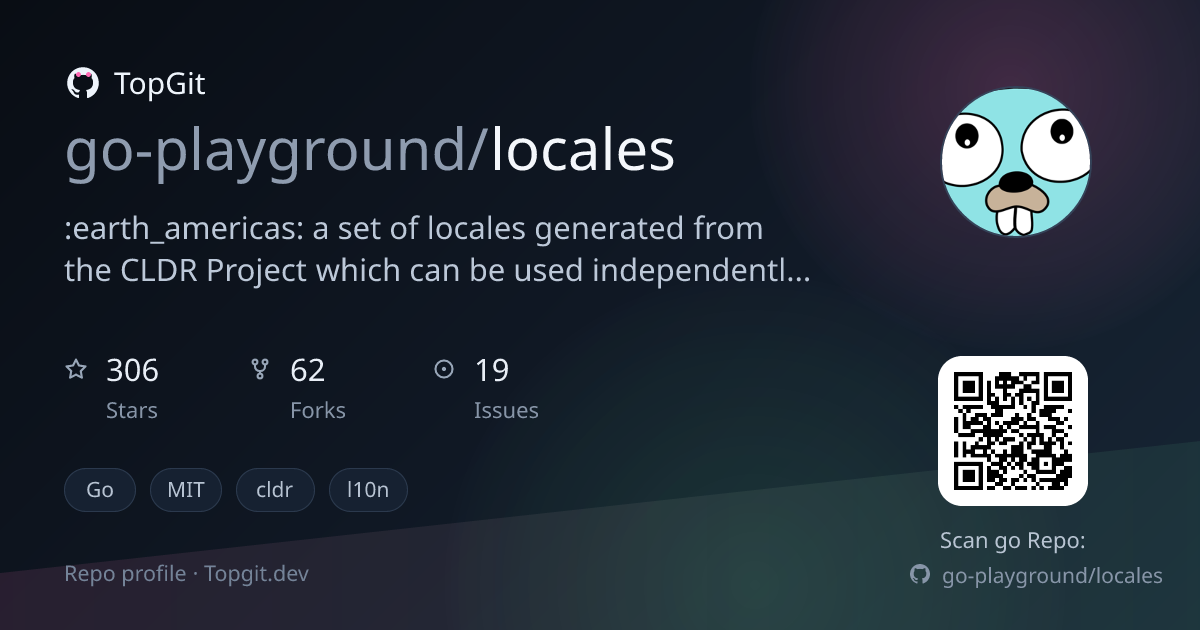 TopGit repo profile image for go-playground/locales