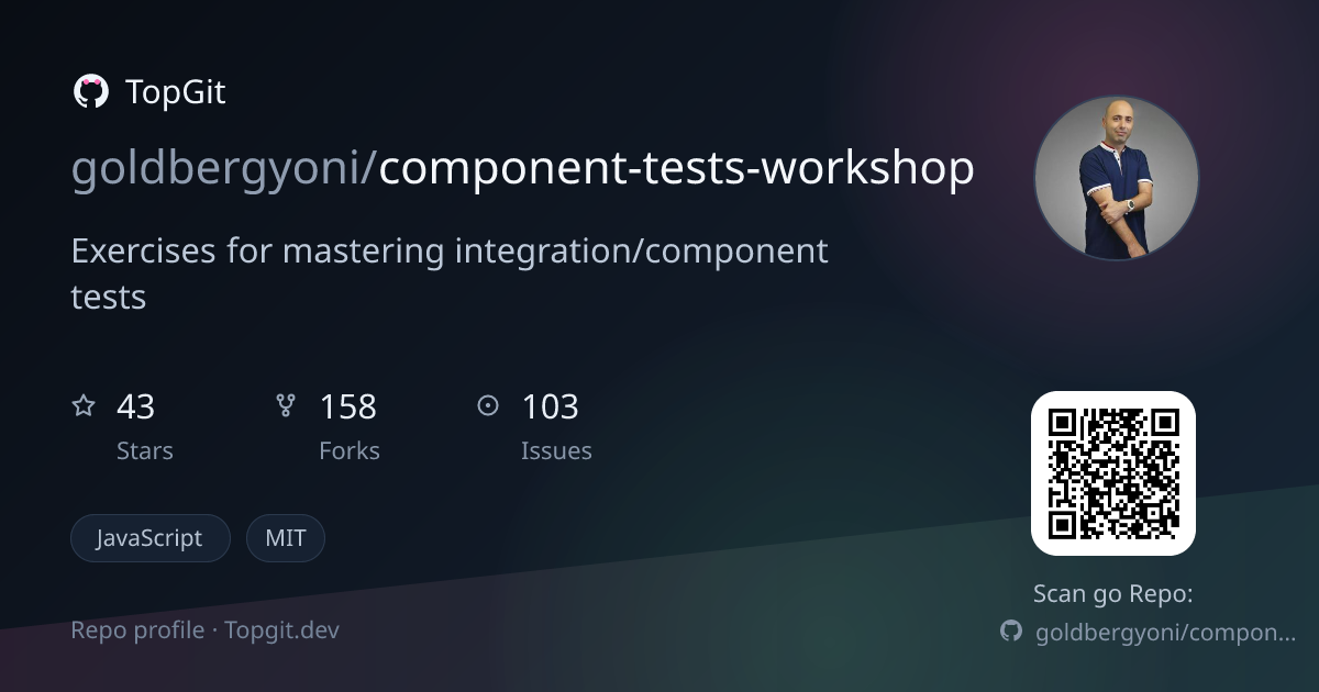 TopGit repo profile image for goldbergyoni/component-tests-workshop