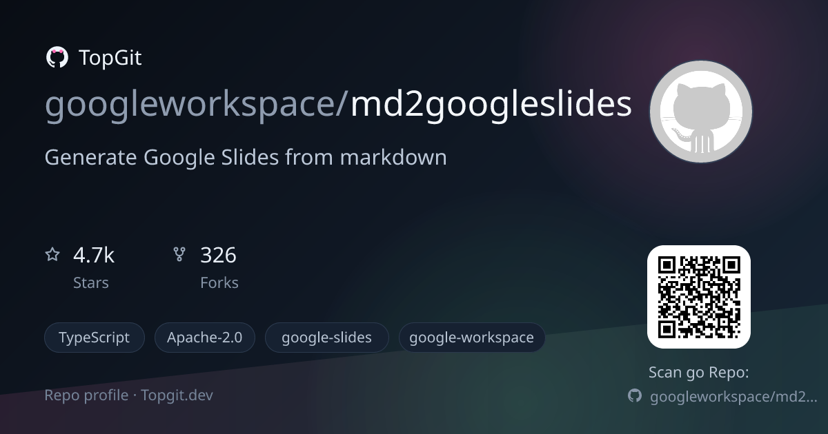 TopGit repo profile image for googleworkspace/md2googleslides