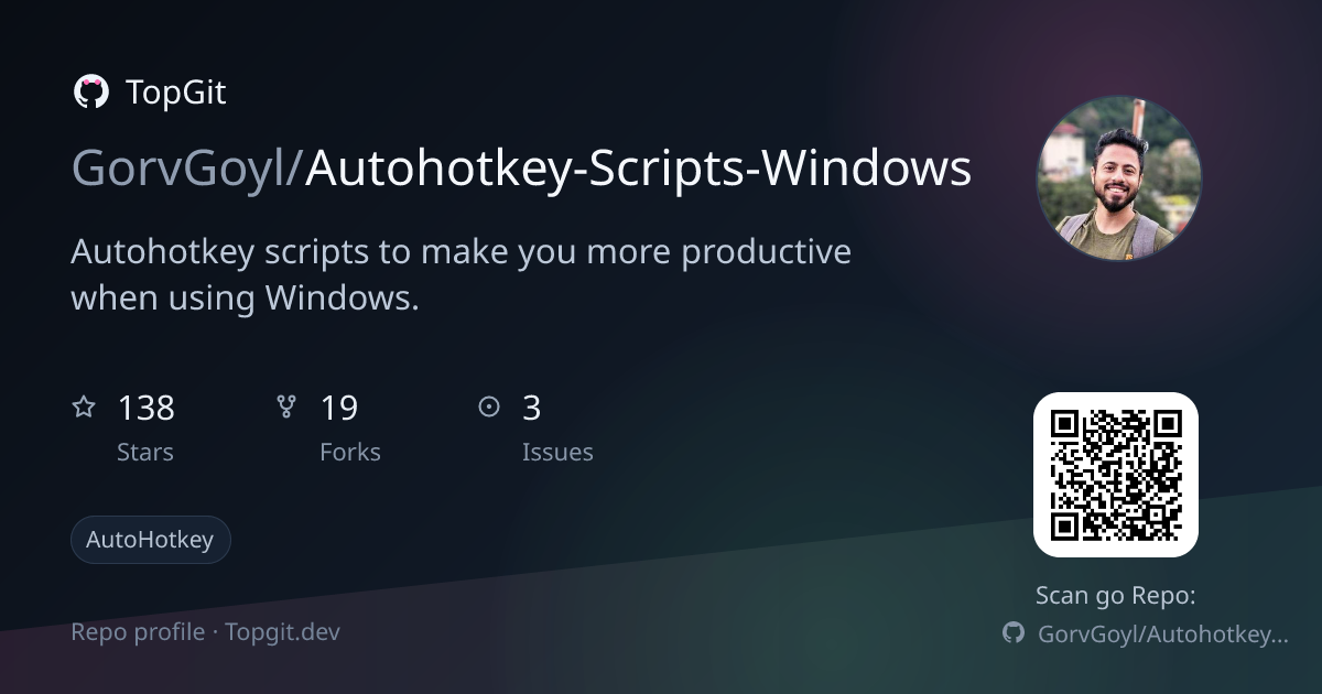 TopGit repo profile image for GorvGoyl/Autohotkey-Scripts-Windows