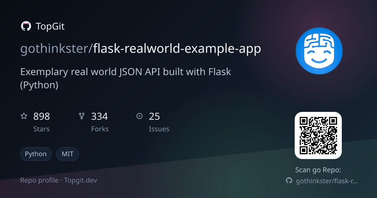 TopGit repo profile image for gothinkster/flask-realworld-example-app