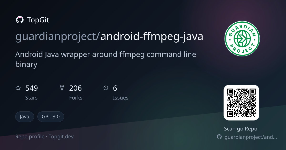 TopGit repo profile image for guardianproject/android-ffmpeg-java