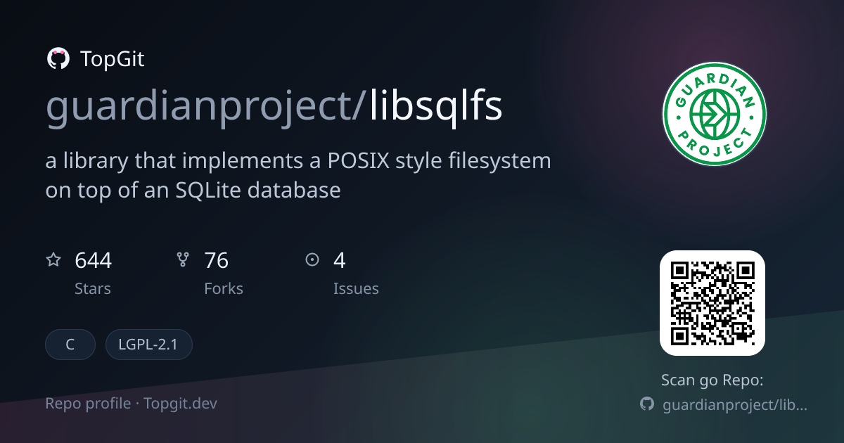 TopGit repo profile image for guardianproject/libsqlfs