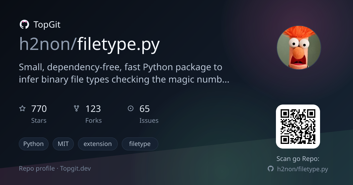 TopGit repo profile image for h2non/filetype.py