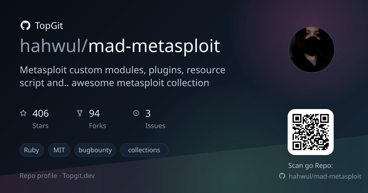 TopGit repo profile image for hahwul/mad-metasploit