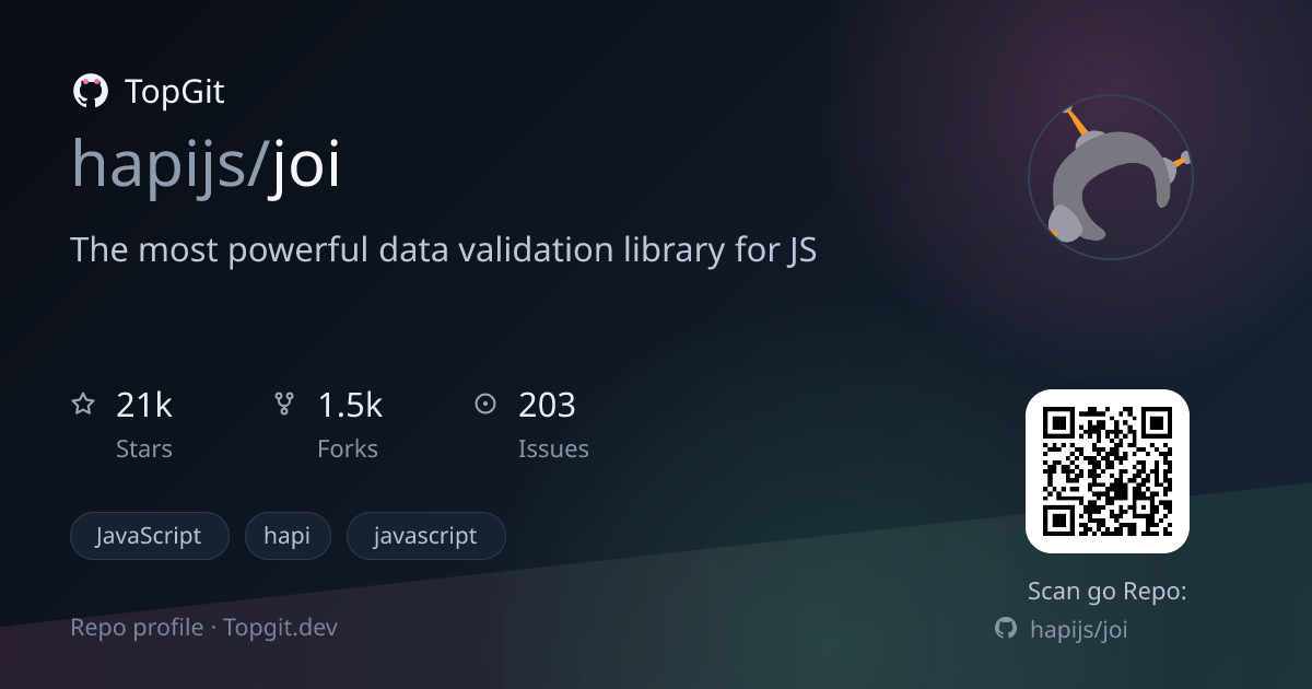 TopGit repo profile image for hapijs/joi