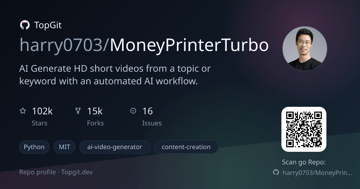TopGit repo profile image for harry0703/MoneyPrinterTurbo