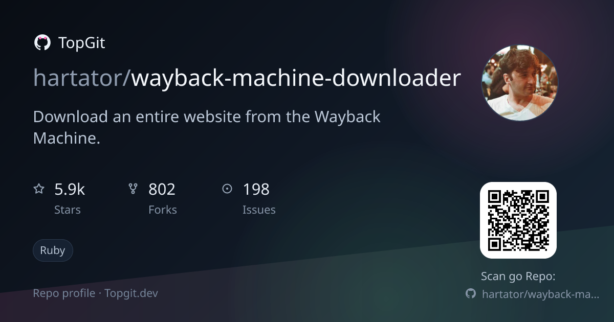 TopGit repo profile image for hartator/wayback-machine-downloader