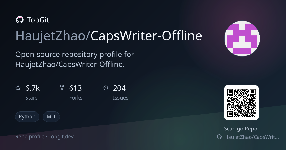 TopGit repo profile image for HaujetZhao/CapsWriter-Offline