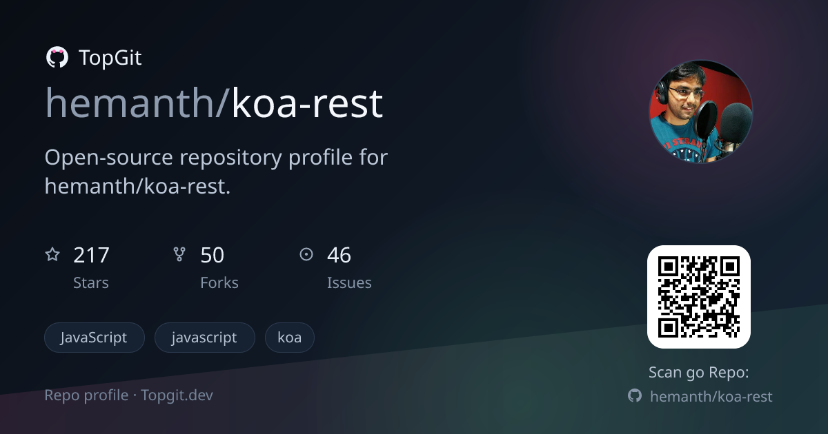 TopGit repo profile image for hemanth/koa-rest