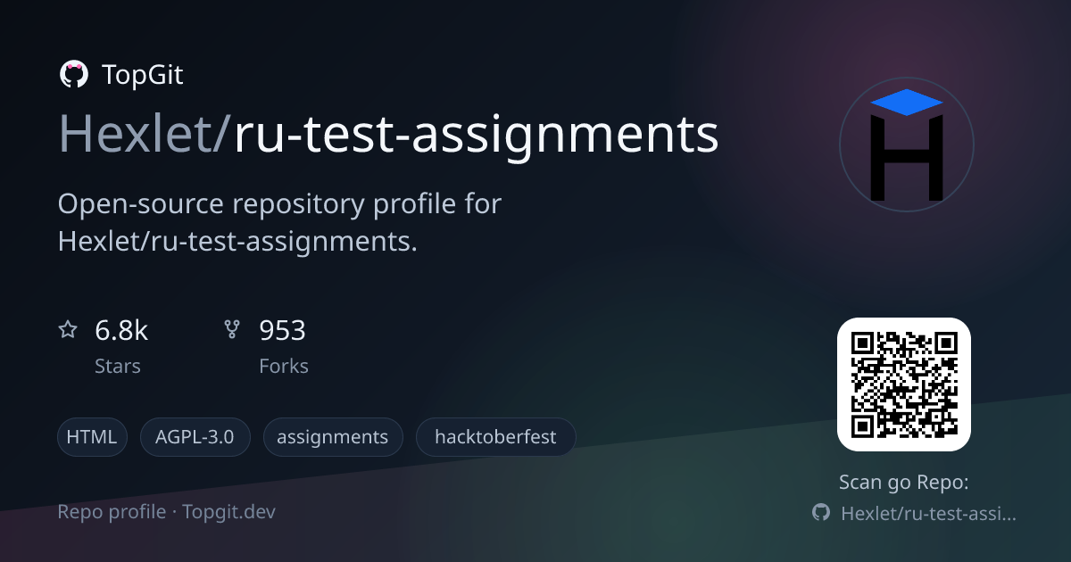 TopGit repo profile image for Hexlet/ru-test-assignments