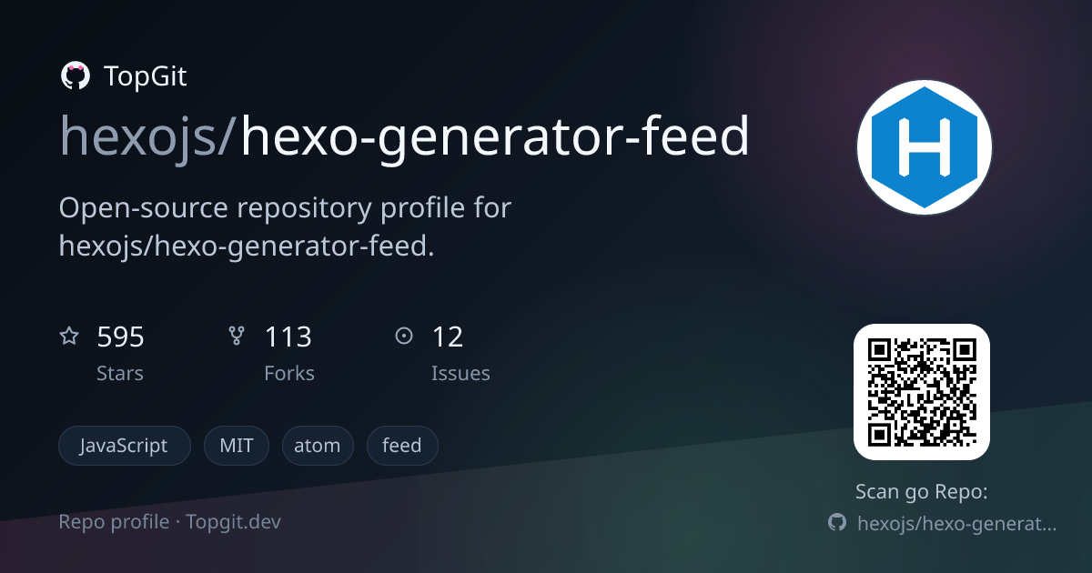 TopGit repo profile image for hexojs/hexo-generator-feed