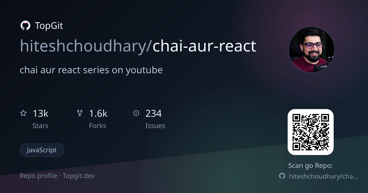 TopGit repo profile image for hiteshchoudhary/chai-aur-react