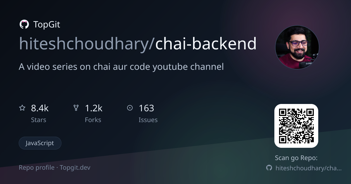 TopGit repo profile image for hiteshchoudhary/chai-backend