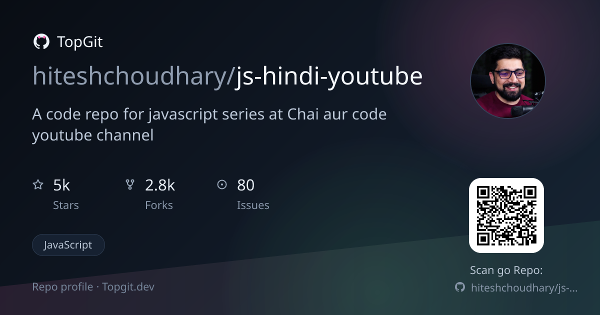 TopGit repo profile image for hiteshchoudhary/js-hindi-youtube
