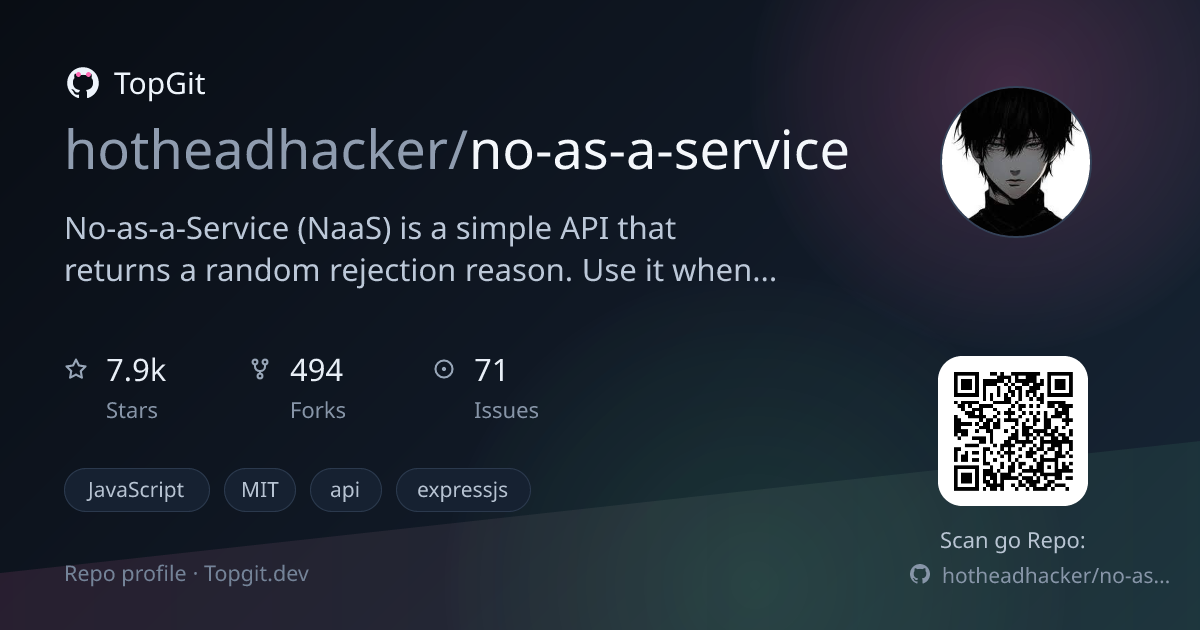 TopGit repo profile image for hotheadhacker/no-as-a-service