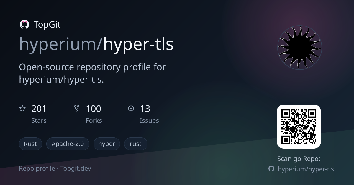 TopGit repo profile image for hyperium/hyper-tls