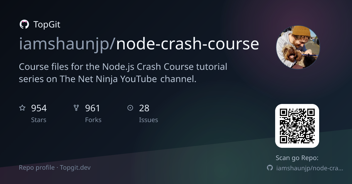 TopGit repo profile image for iamshaunjp/node-crash-course