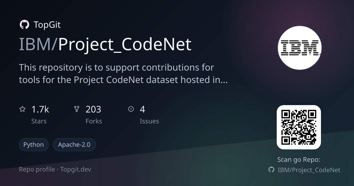 TopGit repo profile image for IBM/Project_CodeNet