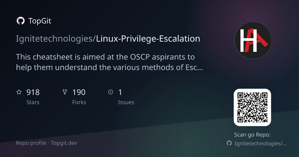 TopGit repo profile image for Ignitetechnologies/Linux-Privilege-Escalation