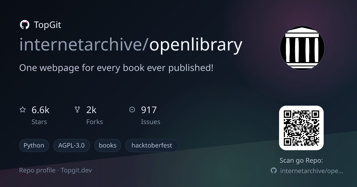 TopGit repo profile image for internetarchive/openlibrary