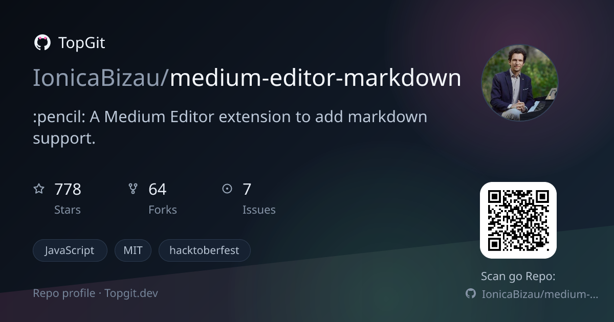 TopGit repo profile image for IonicaBizau/medium-editor-markdown