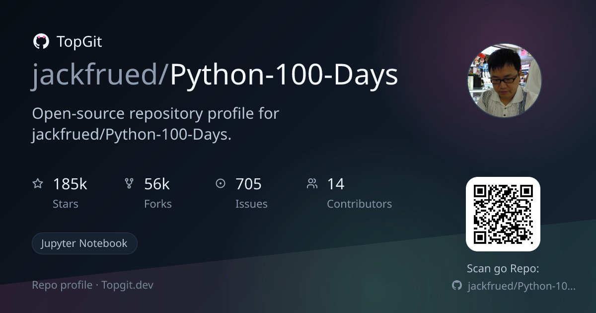TopGit repo profile image for jackfrued/Python-100-Days