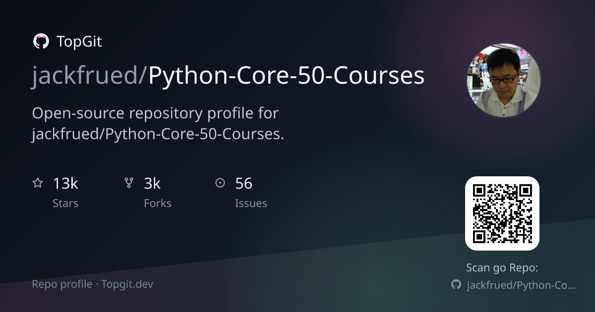 TopGit repo profile image for jackfrued/Python-Core-50-Courses