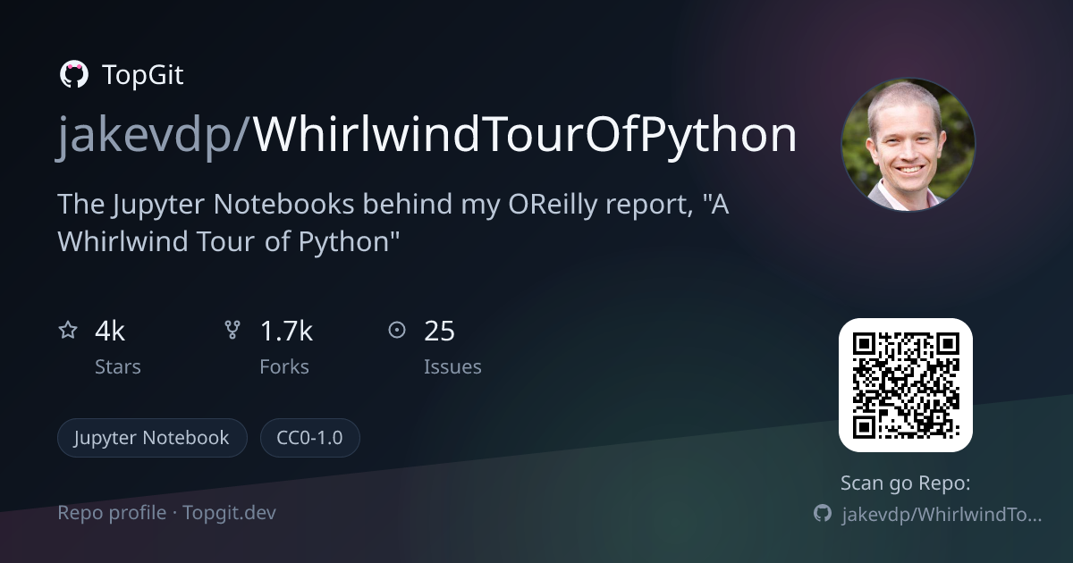 TopGit repo profile image for jakevdp/WhirlwindTourOfPython
