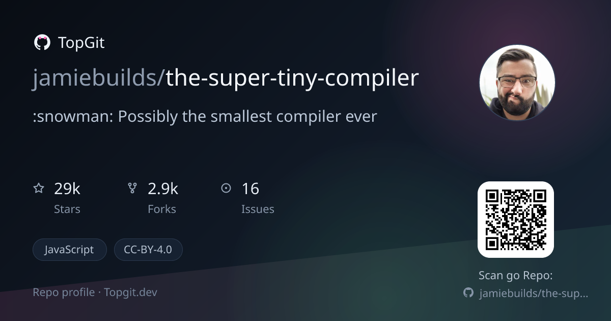 TopGit repo profile image for jamiebuilds/the-super-tiny-compiler