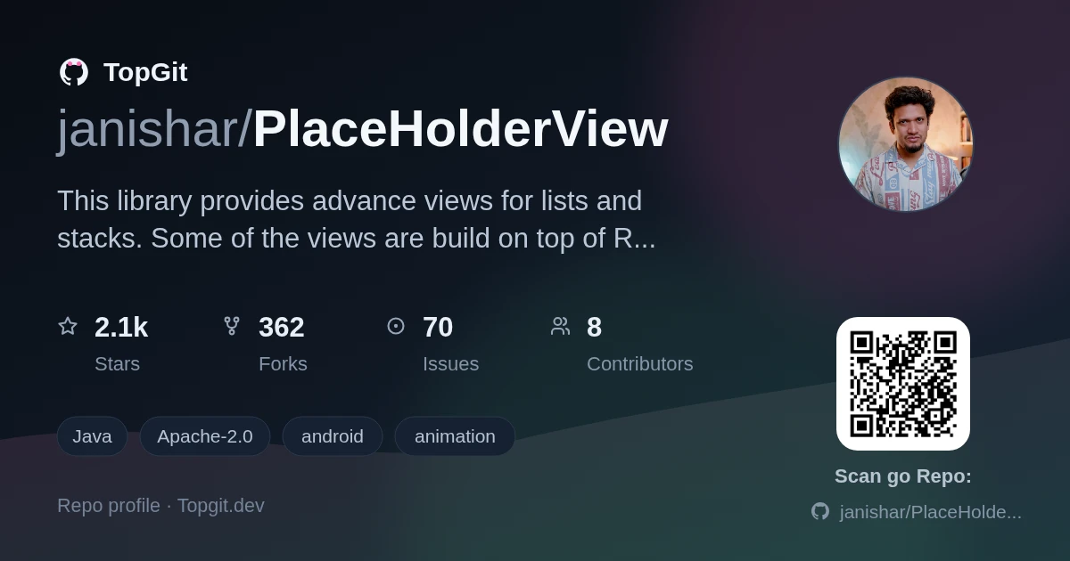 TopGit repo profile image for janishar/PlaceHolderView