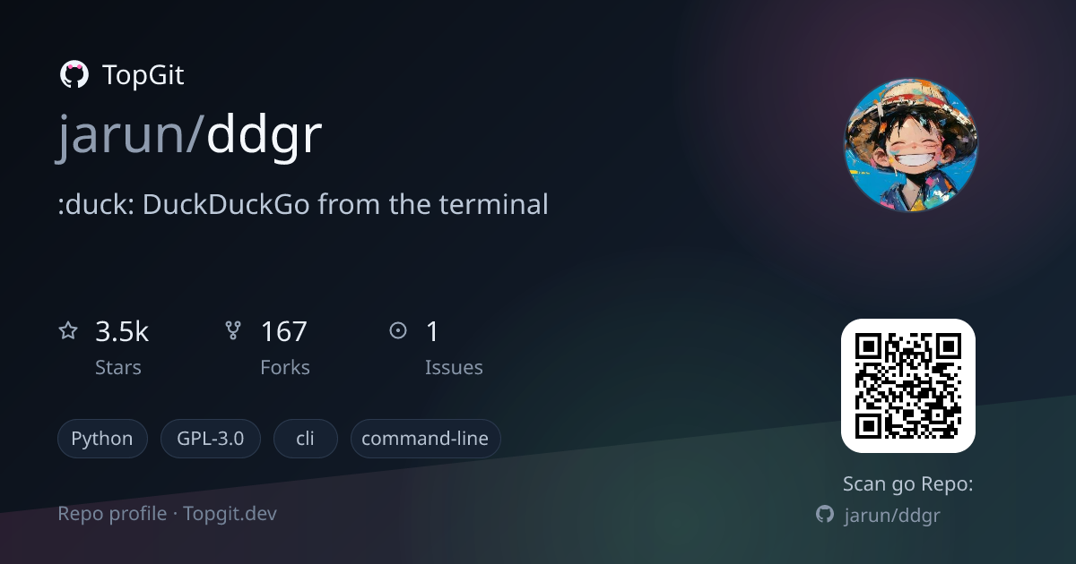 TopGit repo profile image for jarun/ddgr