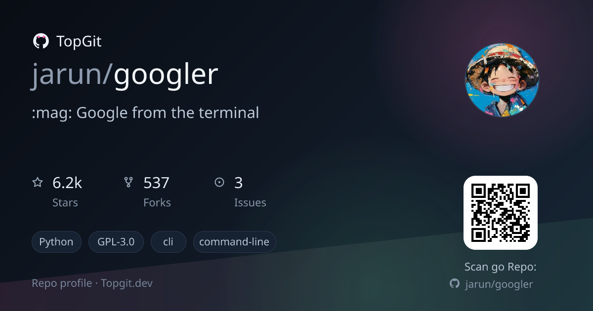 TopGit repo profile image for jarun/googler