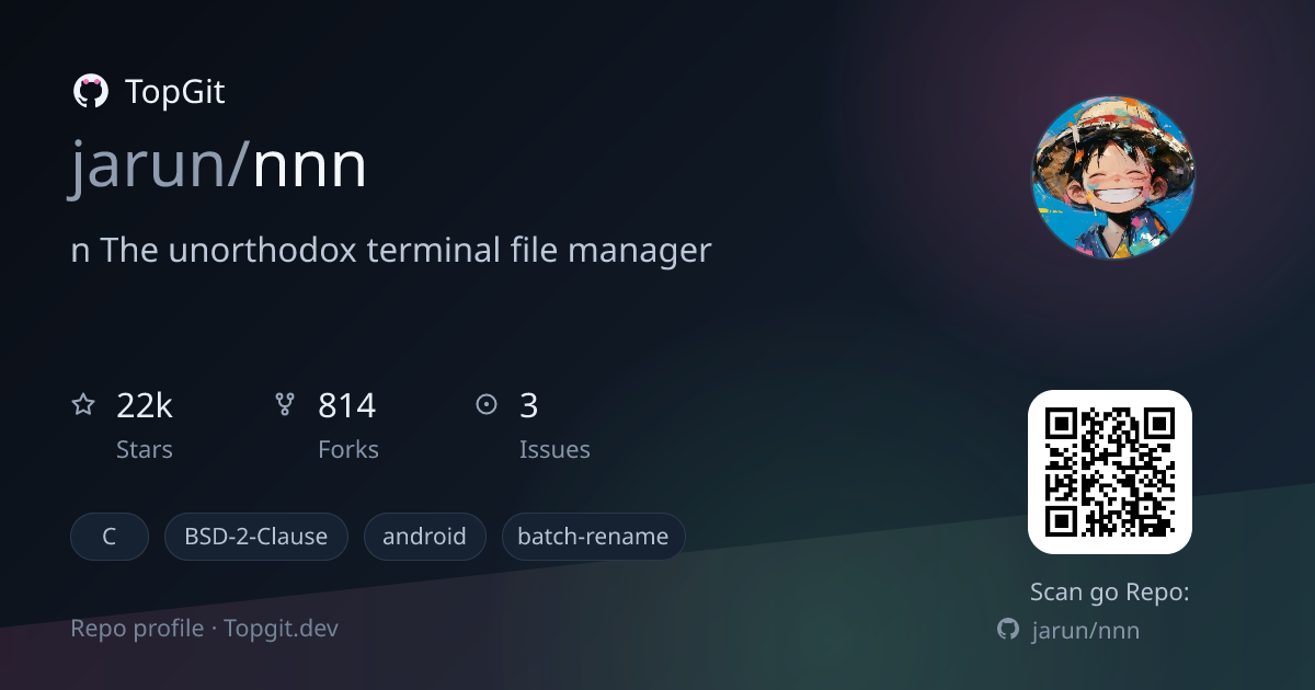 TopGit repo profile image for jarun/nnn