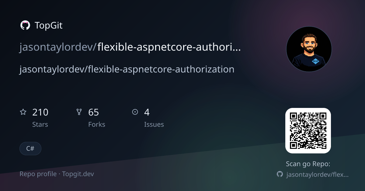 TopGit repo profile image for jasontaylordev/flexible-aspnetcore-authorization