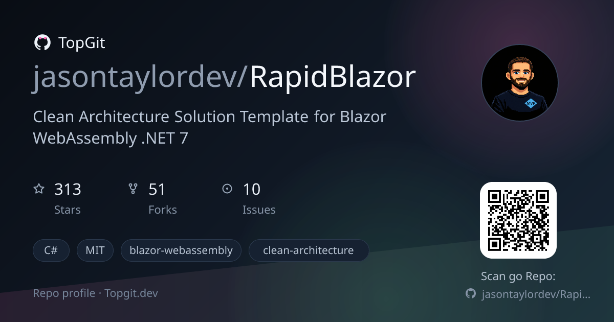 TopGit repo profile image for jasontaylordev/RapidBlazor