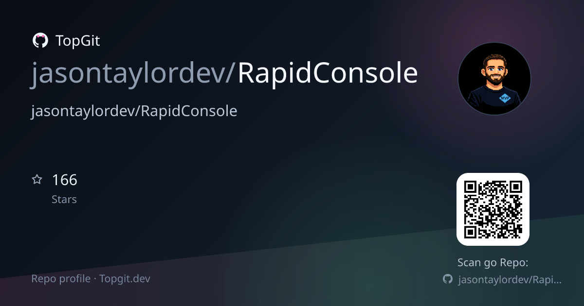 TopGit repo profile image for jasontaylordev/RapidConsole
