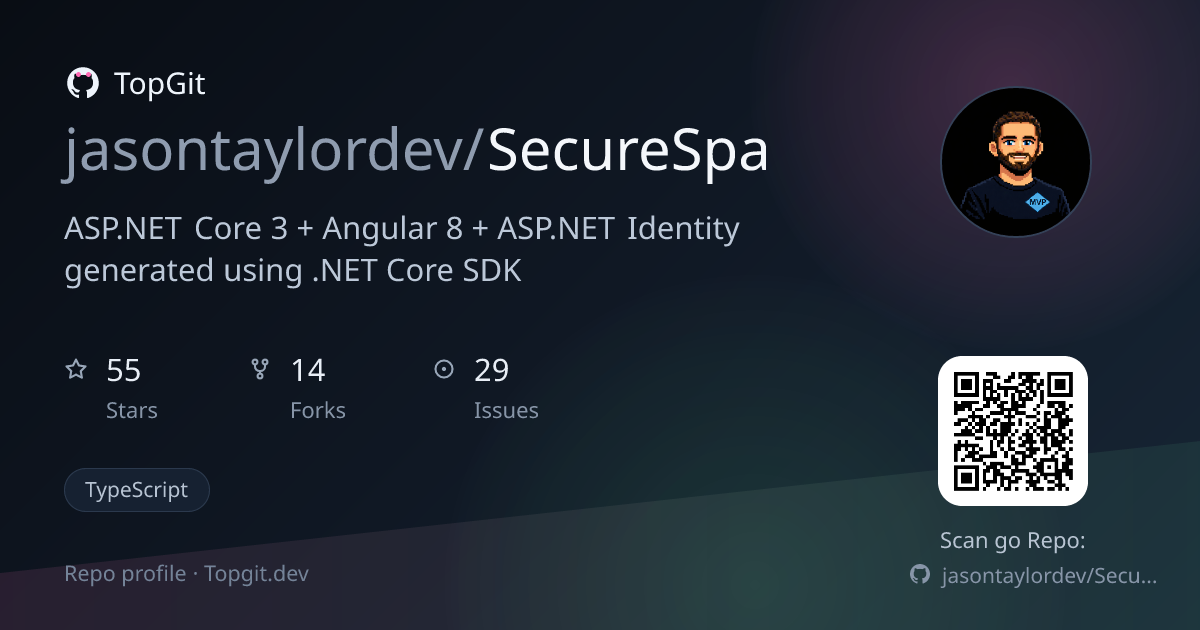 TopGit repo profile image for jasontaylordev/SecureSpa